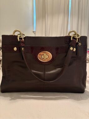 Y2K Coach Penelope Python Trim Carryall in Dark Brown with Gold Hardware
